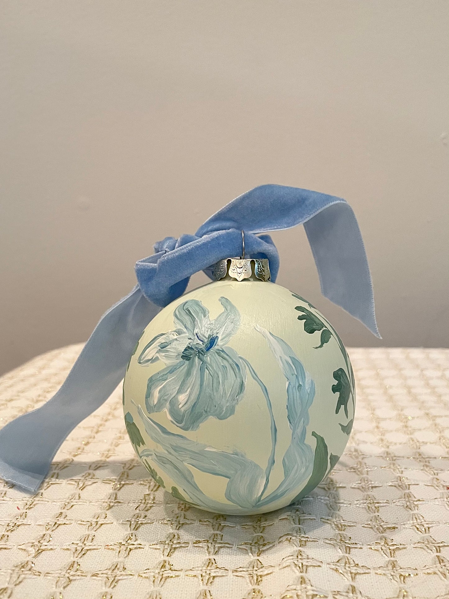 Blue & Green Floral on Soft Green 1
