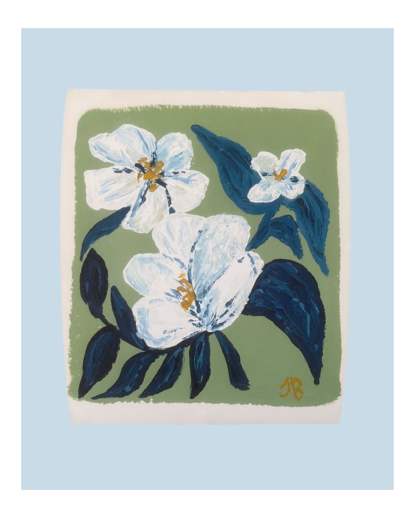 Magnolias on Green Print