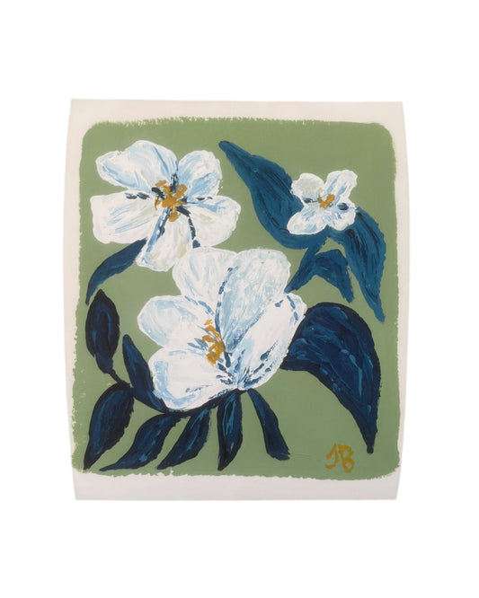 Magnolias on Green Print